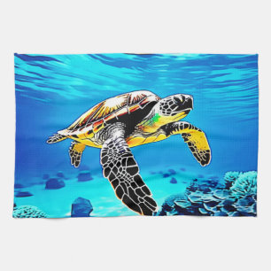 Ocean's Embrace: Sea Turtle's Journey Kitchen Towel