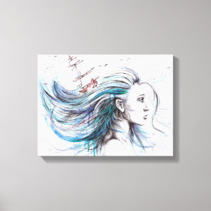 Oceans girl Nautical Surreal Painting art Canvas Print