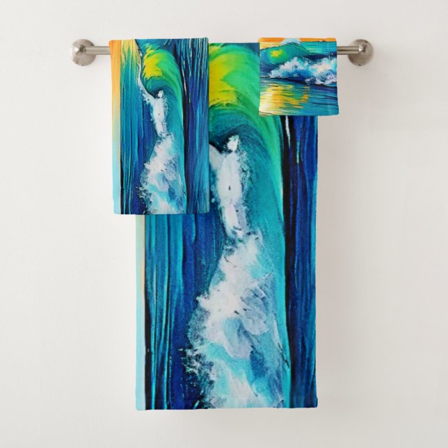 Ocean's Kiss: Sunset Waves Bath Towel Set (Insitu)