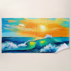 Ocean's Kiss: Sunset Waves Beach Towel
