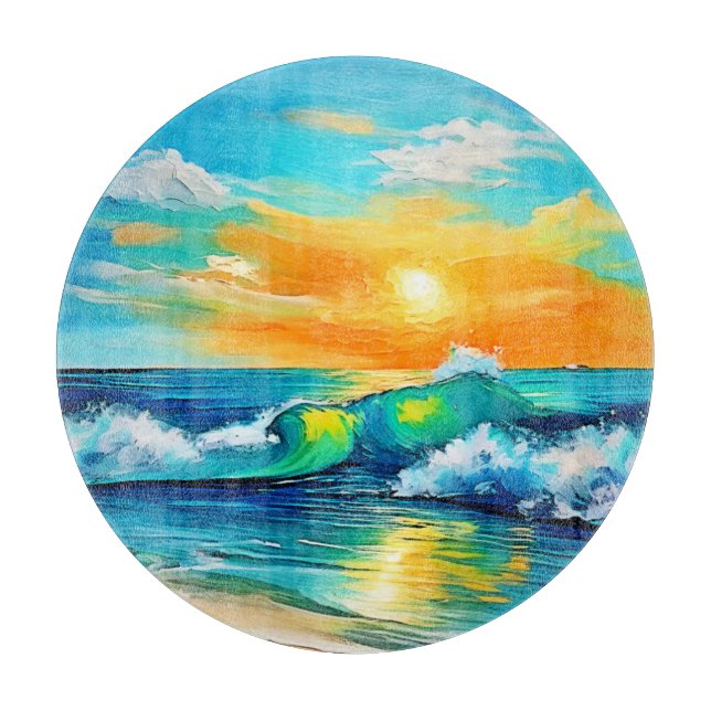 Ocean's Kiss: Sunset Waves Cutting Board (Front)