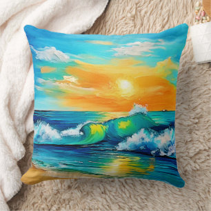 Ocean's Kiss: Sunset Waves Throw Pillow