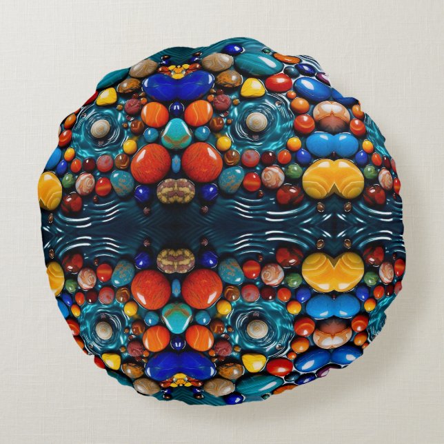 "Ocean's Magical Stones" Round Pillow (Back)
