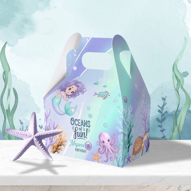 Oceans of Fun Mermaid Birthday V1 ID1142 Paper Cup Favor Box (Creator Uploaded)