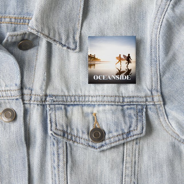 Oceanside Beach 2 Inch Square Button (In Situ)