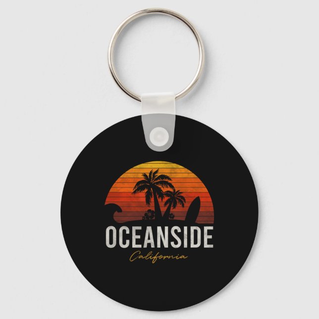 Oceanside Beach California Palms Vacation Surf Sun Keychain (Front)