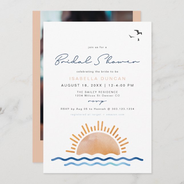 OCEANSIDE Beach Tropical Bridal Shower Invitation (Front/Back)