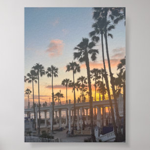 Oceanside Cali. Blue Orange Yellow Sunset Beach Poster