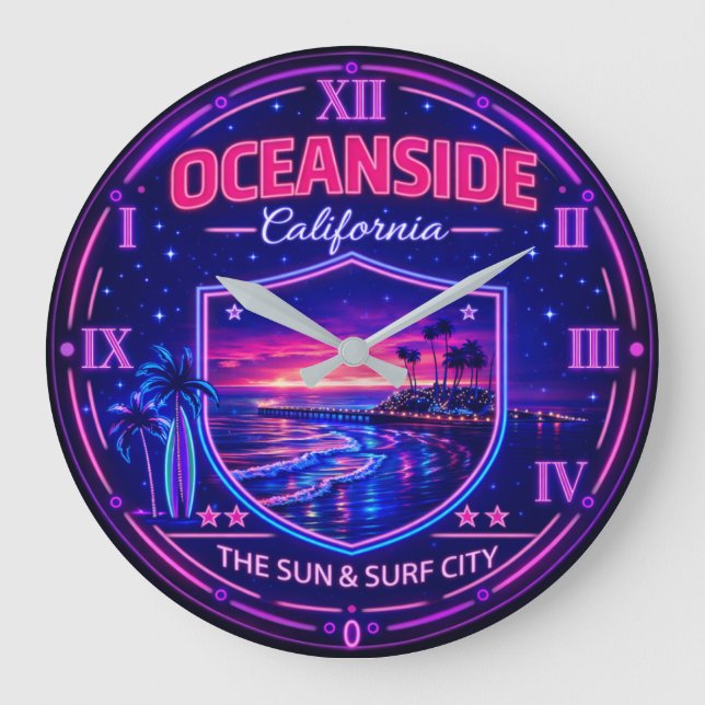 Oceanside California Beach Sunset Large Clock (Front)