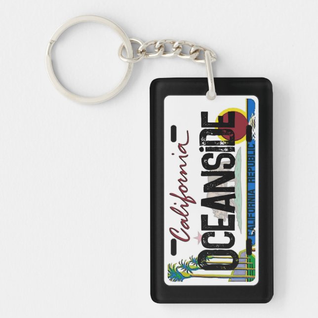 Oceanside California flag license plate keychain (Front)