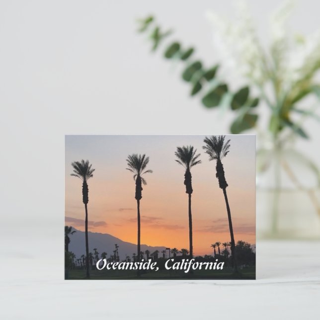Oceanside California Orange Sunset Palm Trees Postcard (Standing Front)