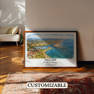Oceanside California Poster, Watercolor, Custom Poster
