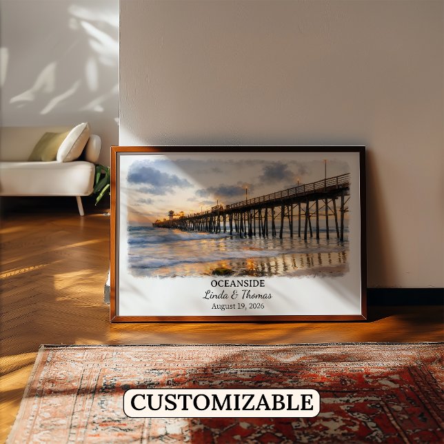 Oceanside California Poster, Watercolor, Custom Poster (Creator Uploaded)