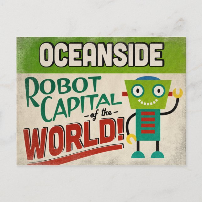 Oceanside California Robot - Funny Vintage Postcard (Front)