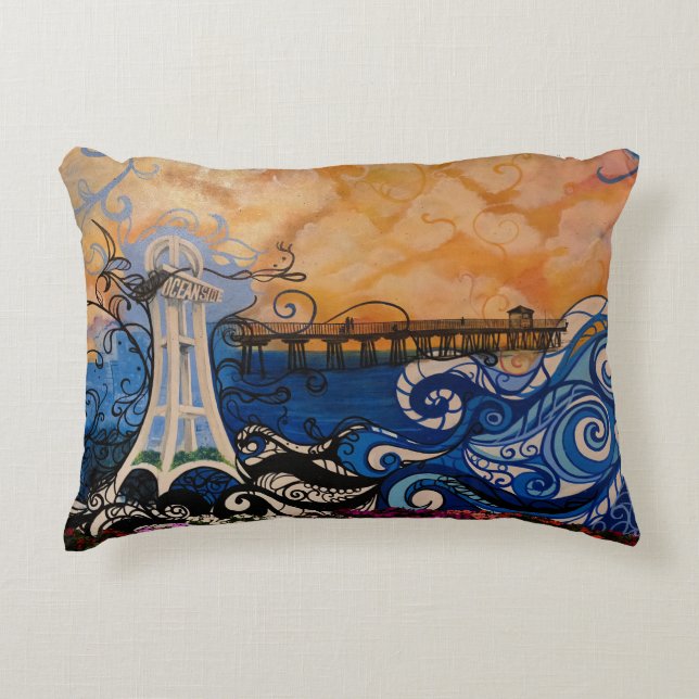 Oceanside Graffiti Accent Pillow (Front)