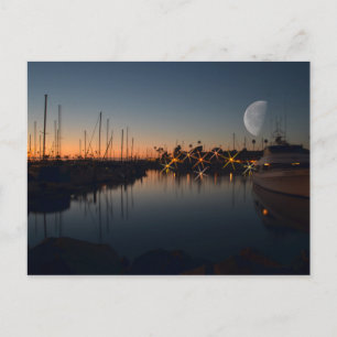 Oceanside Harbour at dusk with the Moon Postcard