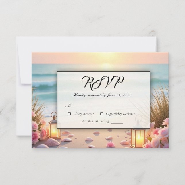 Oceanside Romance Beneath Coastal Light RSVP Card (Front)
