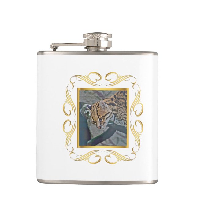 Ocelot Framed Hip Flask (Front)