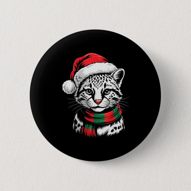 Ocelot Xmas Santa Hat F Christmas Costume  2 Inch Round Button (Front)