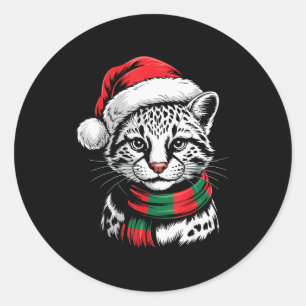 Ocelot Xmas Santa Hat F Christmas Costume  Classic Round Sticker