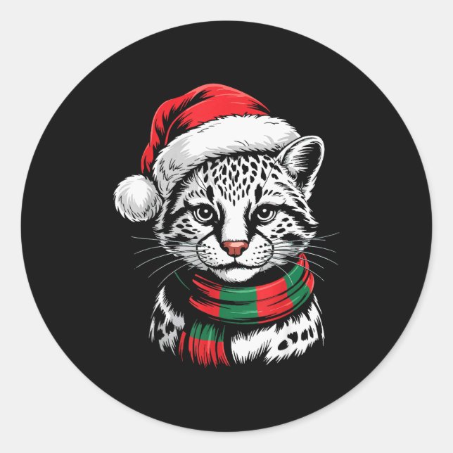 Ocelot Xmas Santa Hat F Christmas Costume  Classic Round Sticker (Front)