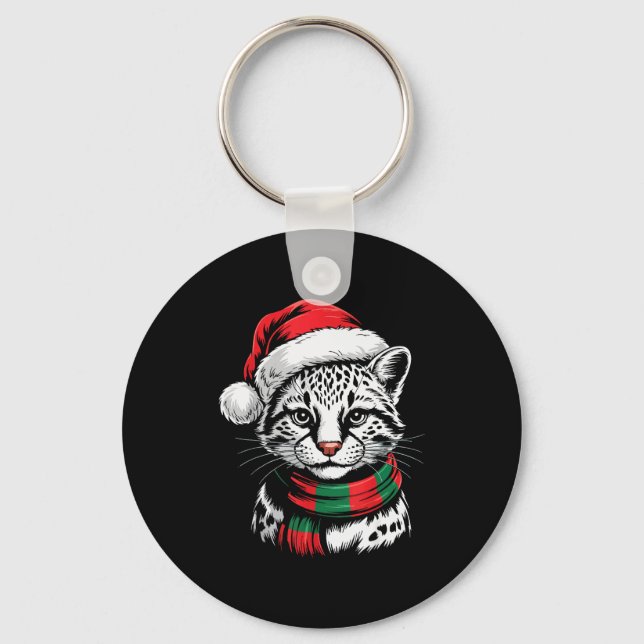 Ocelot Xmas Santa Hat F Christmas Costume  Keychain (Front)