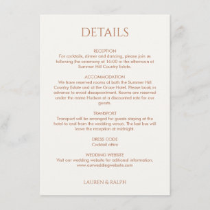 Ochre and Ivory Monogrammed Wedding Details Enclosure Card