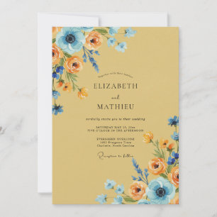 Ochre Azure Ranunculus Dusty Eucalyptus Wedding Invitation