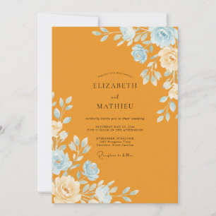 Ochre Azure Ranunculus Eucalyptus Wedding Invitation