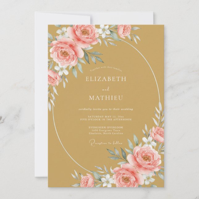 Ochre Blush Peony Wedding Invitation (Front)