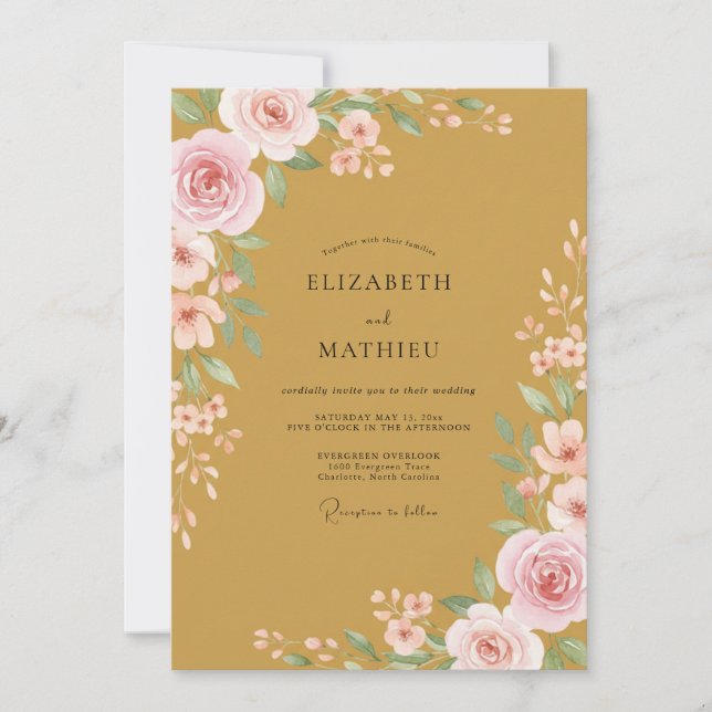 Ochre Blush Rose Wedding Invitation (Front)