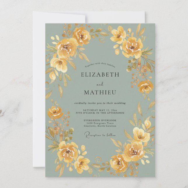 Ochre Botanical Romance Wedding Invitation (Front)