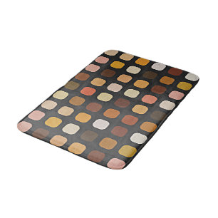 Ochre Brown Blush Coral Round Squares Pattern Bath Mat