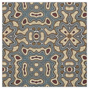 Ochre Brown Teal Blue Dark Red Bali Batik Pattern Fabric