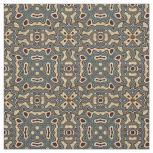 Ochre Brown Teal Blue Dark Red Bali Batik Pattern Fabric