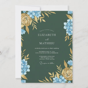 Ochre Cornflower Hydrangea Eucalyptus Wedding Invitation