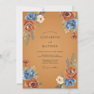 Ochre Cornflower Ranunculus Soft Eucalyptus Weddin Invitation
