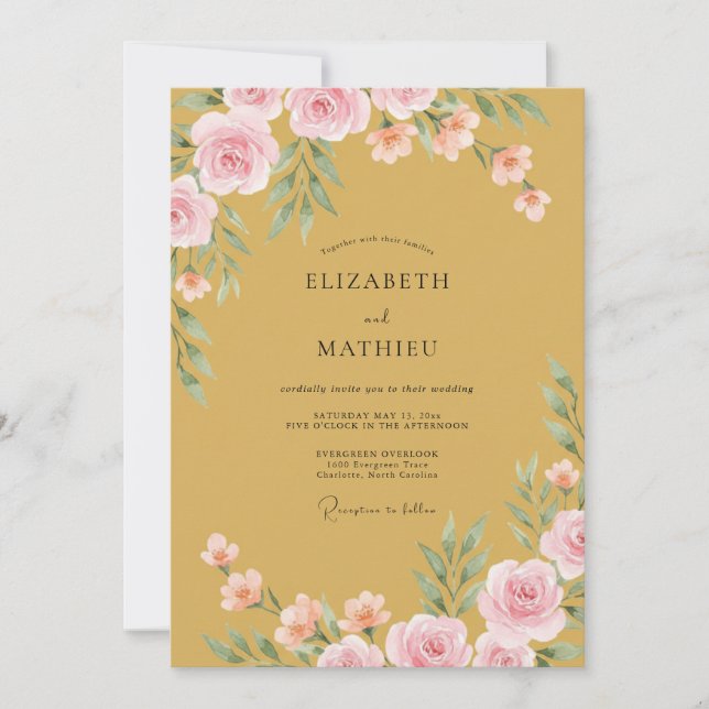 Ochre Exquisite Floral Wedding Invitation (Front)