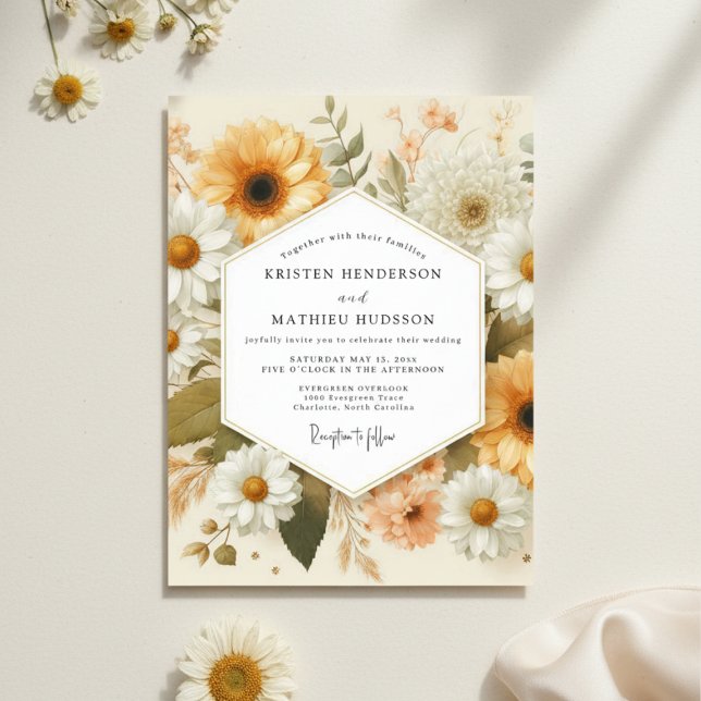 Ochre Floral Rustic Wedding Invitation (Creator Uploaded)