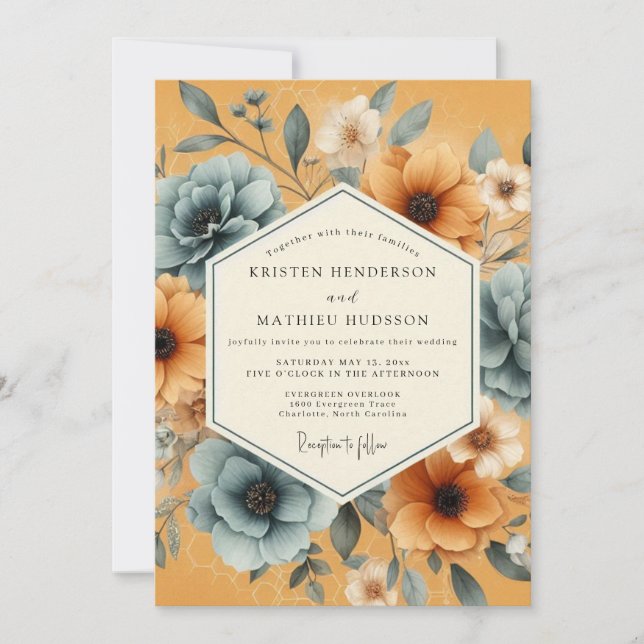 Ochre Floral Whimsy Wedding Invitation (Front)