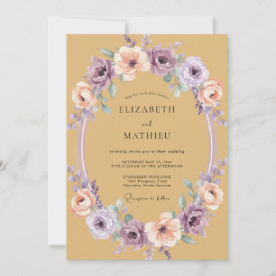 Ochre Floral Wreath Romance Wedding Invitation
