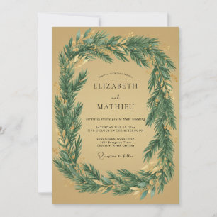 Ochre Foliage Wreath Wedding Invitation