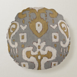 Ochre Ikat I Round Pillow