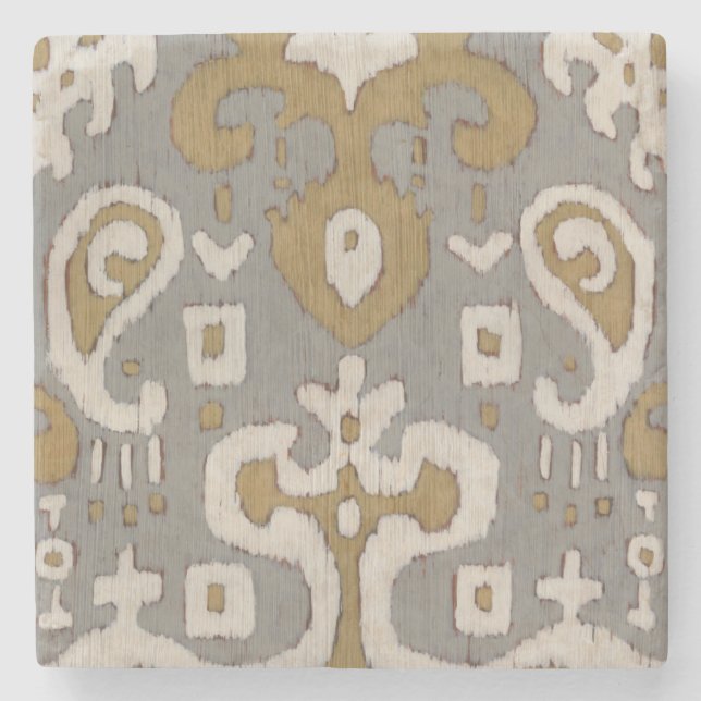 Ochre Ikat I Stone Coaster (Front)