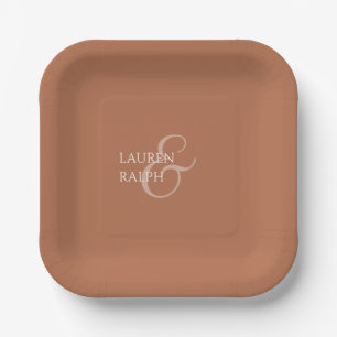 Ochre & Ivory Couple Monogram Paper Plate
