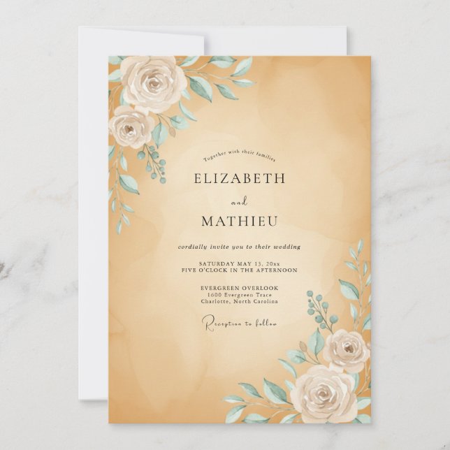 Ochre Mint Rose Wedding Invitation (Front)