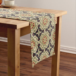 Ochre Mustard Yellow Olive Green Black Tribal Art Medium Table Runner