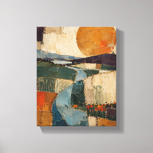 Ochre Orbit over Mended Fields Textile Abstract Canvas Print