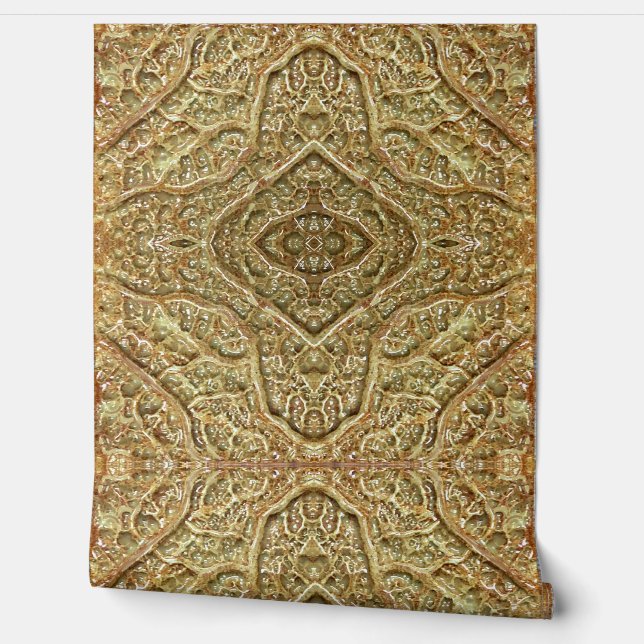 Ochre Organic abstract pattern vinyl wallpaper (Unrolling)