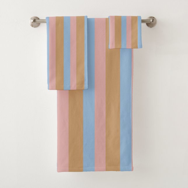 Ochre, Pink & Blue Stripes  Bath Towel Set (Insitu)